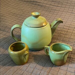 Frankoma Green and Brown Teapot Set